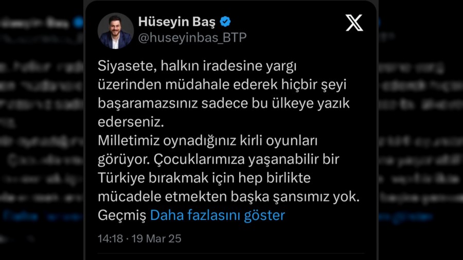 BTP Lideri Hüseyin Baş'tan İmamoğlu açıklaması